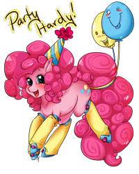 Size: 2000x2500 | Tagged: safe, artist:tiki-sama, pinkie pie, earth pony, pony, g4, balloon, clothes, female, hat, heart eyes, looking at you, mare, party hat, simple background, solo, stockings, thigh highs, transparent background, wingding eyes