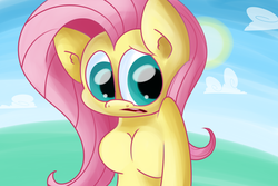 Size: 1024x683 | Tagged: safe, artist:extradan, fluttershy, anthro, g4, breasts, female