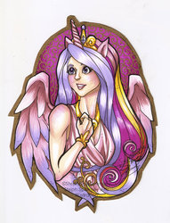 Size: 600x784 | Tagged: safe, artist:stephspensley, princess cadance, human, g4, breasts, bust, clothes, dress, eared humanization, female, horn, horned humanization, humanized, portrait, solo, winged humanization