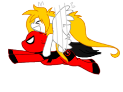 Size: 640x480 | Tagged: safe, artist:thamutt, oc, oc:frolic, deadpool, deadpool is best pony, flying, ponified