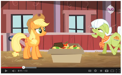 Size: 652x404 | Tagged: safe, applejack, granny smith, apple family reunion, g4