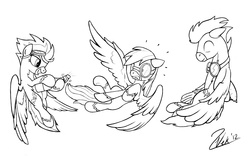 Size: 1920x1200 | Tagged: safe, artist:zoarvek, rainbow dash, soarin', spitfire, g4, wonderbolts