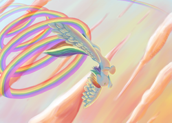 Size: 1400x1000 | Tagged: safe, artist:roseytail, rainbow dash, g4, cloud, cloudy, flying, rainbow