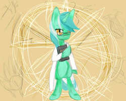 Size: 720x576 | Tagged: safe, artist:laarka, lyra heartstrings, pony, fanfic:anthropology, g4, bipedal, female, glasses, human studies101 with lyra, solo