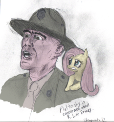 Size: 800x858 | Tagged: safe, artist:obsequiosity, fluttershy, human, g4, duo, full metal jacket, gunnery sergeant hartman, r. lee ermey