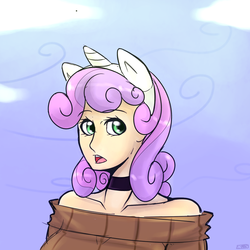 Size: 1000x1000 | Tagged: safe, artist:dreikaze, sweetie belle, human, g4, bust, clothes, collar, female, hairband, humanized, older, pony ears, portrait, solo, sweater