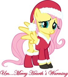 Size: 3015x3432 | Tagged: safe, artist:doctor-g, fluttershy, pony, g4, christmas, clothes, female, hat, santa costume, santa hat, shoes, simple background, socks, solo, transparent background, vector