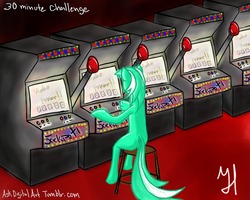 Size: 1280x1024 | Tagged: safe, artist:mau, lyra heartstrings, pony, unicorn, g4, 30 minute art challenge, gambling, slot machine, solo, stool, this will end in bankrupcy