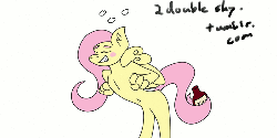 Size: 500x251 | Tagged: safe, artist:2doubleshy, fluttershy, anthro, g4, 30 minute art challenge, animated, blushing, dancing, drunk, drunkershy, female, gif, prehensile tail, simple background, solo, white background