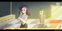 Size: 1779x900 | Tagged: safe, artist:rncillo, rarity, spike, g4, humanized