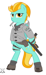 Size: 1800x2936 | Tagged: safe, artist:shadawg, lightning dust, pony, g4, bipedal, female, gun, pistol, solo, suppressor