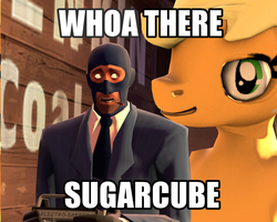 Size: 1280x1024 | Tagged: safe, applejack, g4, eppaljeck, gmod, image macro, imminent rape, spy, spy (tf2), team fortress 2, text