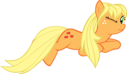 Size: 900x527 | Tagged: source needed, safe, applejack, earth pony, pony, g4, female, hatless, looking at you, loose hair, mare, missing accessory, prone, simple background, solo, transparent background, vector, wink