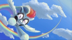 Size: 1920x1080 | Tagged: safe, artist:tidensbarn, rainbow dash, pony, g4, cloud, cloudy, female, flying, goggles, solo