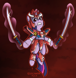 Size: 1090x1115 | Tagged: safe, artist:elosande, twilight sparkle, g4, crossover, ronin warriors, ryo of wildfire, sword