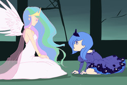 Size: 1350x900 | Tagged: safe, artist:ideal-idiosyncrasies, princess celestia, princess luna, human, g4, humanized, s1 luna, sisters, winged humanization