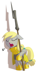 Size: 2100x4100 | Tagged: safe, artist:equestria-prevails, derpy hooves, pegasus, pony, g4, armor, bayonet, drool, epic derpy, eyes closed, female, floppy ears, guard, guardsmare, high res, mare, musket, royal guard, simple background, sleeping, snoring, solo, transparent background, zzz