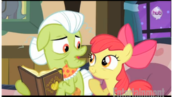 Size: 511x289 | Tagged: safe, apple bloom, granny smith, apple family reunion, g4, my little pony: friendship is magic, scrunchy face