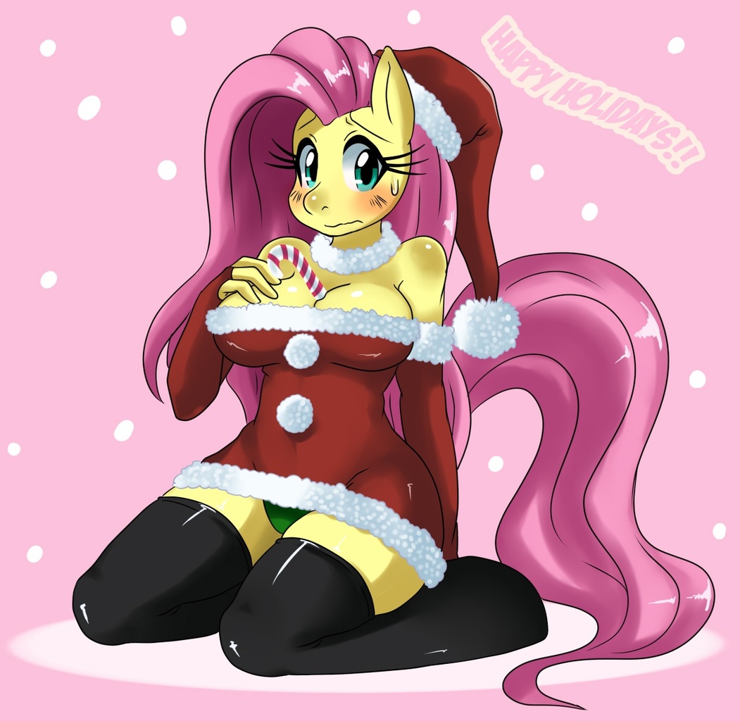 artist:ss2sonic, fluttershy, anthro, unguligrade anthro, between breasts, b...