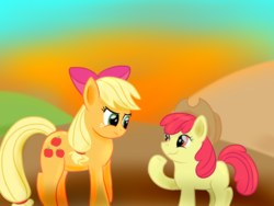 Size: 1600x1200 | Tagged: safe, artist:chrisgotjar, apple bloom, applejack, g4, accessory swap