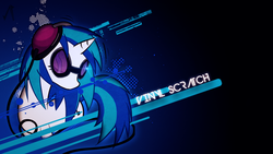 Size: 1920x1080 | Tagged: safe, artist:justaninnocentpony, dj pon-3, vinyl scratch, pony, unicorn, g4, female, headphones, horn, mare, solo, sunglasses, text, vector, vinyl's glasses, wallpaper