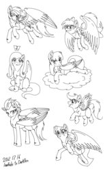 Size: 716x1116 | Tagged: safe, artist:inuhoshi-to-darkpen, derpy hooves, fluttershy, rainbow dash, scootaloo, spitfire, pegasus, pony, g4, female, mare, monochrome, unshorn fetlocks