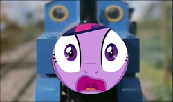 Size: 766x455 | Tagged: safe, twilight sparkle, g4, face swap, locomotive, thomas the tank engine, train