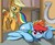 Size: 2000x1650 | Tagged: safe, artist:autumn-plains, applejack, rainbow dash, earth pony, pegasus, pony, g4, crying, dragging, duo, duo female, farrier, female, mare, tail pull, unshorn fetlocks