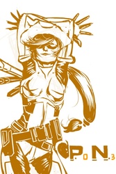 Size: 590x882 | Tagged: safe, artist:idlecum, applejack, human, g4, crossover, female, humanized, monochrome, p.n.03, solo