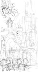 Size: 590x1128 | Tagged: safe, artist:idlecum, pegasus, pony, canterlot, monochrome, sketch