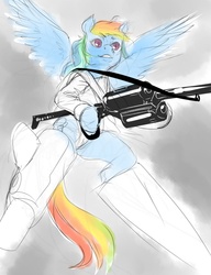 Size: 700x910 | Tagged: safe, artist:idlecum, rainbow dash, g4, flying, strike witches, weapon