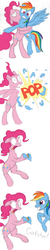 Size: 871x4336 | Tagged: safe, artist:shurikart, pinkie pie, rainbow dash, g4, balloon, balloon popping, comic, party balloon, prank