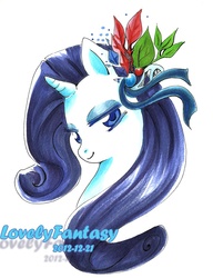 Size: 690x900 | Tagged: safe, artist:lovelyfantasy, rarity, pony, g4, christmas, female, holly, solo