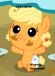 Size: 538x738 | Tagged: safe, applejack, earth pony, pony, apple family reunion, g4, my little pony: friendship is magic, 2012 phenomenon, baby, baby pony