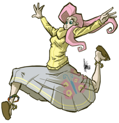 Size: 700x721 | Tagged: safe, artist:theartrix, fluttershy, human, g4, clothes, female, humanized, jumping, leap, long skirt, simple background, skinny, skirt, solo, sweater, sweatershy, thin, transparent background