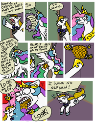 Size: 550x700 | Tagged: safe, artist:sailorsun546, prince blueblood, princess celestia, bee, g4, blueabuse, comic, staredad