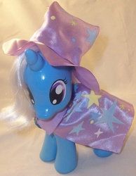 Size: 829x1069 | Tagged: safe, artist:gryphyn-bloodheart, trixie, pony, g4, cape, clothes, customized toy, fashion style, hat, irl, photo, solo, toy, trixie's cape, trixie's hat