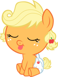 Size: 8104x10799 | Tagged: safe, artist:sillyfoal, applejack, earth pony, pony, apple family reunion, g4, absurd resolution, baby, baby pony, babyjack, diaper, eyes closed, female, filly, foal, simple background, sitting, solo, tongue out, transparent background, vector