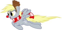 Size: 3469x1708 | Tagged: safe, artist:up1ter, derpy hooves, pegasus, pony, reindeer, g4, clothes, costume, fake antlers, female, mare, red nose, scarf, simple background, solo, transparent background