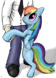 Size: 407x564 | Tagged: safe, artist:tg-0, rainbow dash, human, pegasus, pony, g4, bipedal, clothes, cute, dancing, drawing, female, holding hands, holding hooves, jeans, man, mare, pants, simple background, smiling, white background