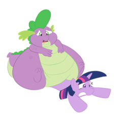 Size: 1216x1125 | Tagged: safe, artist:samael, edit, spike, twilight sparkle, g4, bhm, crushing, fat, fat spike, morbidly obese, obese, simple background, sitting, transparent background, vector, whoops