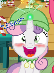 Size: 326x436 | Tagged: safe, artist:jan, sweetie belle, pony, unicorn, ask the crusaders, g4, blushing, female, filly, gasp, horn, horngasm, le, le gasp, magic, solo, sparking horn