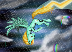 Size: 1546x1110 | Tagged: safe, artist:kiiwka, lightning dust, pony, g4, rain, rainbow, solo