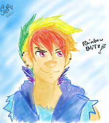 Size: 591x667 | Tagged: safe, artist:saru-lepegasister, rainbow dash, human, g4, humanized, rainbow blitz, rule 63