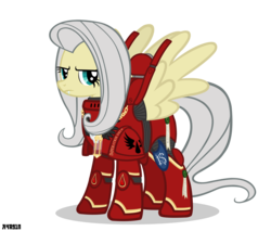 Size: 2000x1703 | Tagged: safe, artist:a4r91n, fluttershy, pegasus, pony, g4, blood angels, crossover, fangs, female, flutterbat, hilarious in hindsight, mare, power armor, powered exoskeleton, purity seal, simple background, solo, spread wings, transparent background, warhammer (game), warhammer 40k, wings