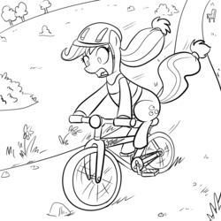 Size: 1000x1000 | Tagged: safe, artist:madmax, applejack, earth pony, pony, g4, bicycle, female, grayscale, monochrome, solo