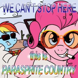 Size: 500x500 | Tagged: safe, artist:madmax, edit, pinkie pie, rainbow dash, g4, caption, car, cigarette, fear and loathing in las vegas, parody, raoul duke, we can't stop here this is bat country