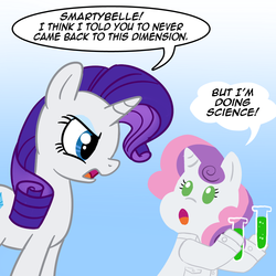 Size: 1000x1000 | Tagged: safe, artist:madmax, rarity, sweetie belle, ask smarty belle, g4, science, smarty belle