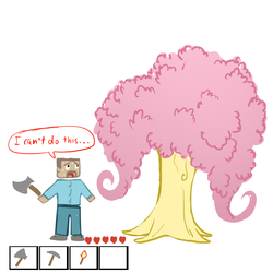 Size: 1000x1000 | Tagged: safe, artist:madmax, fluttershy, human, g4, axe, crossover, dendrification, fluttertree, minecraft, simple background, species swap, steve?, tree, weapon, white background