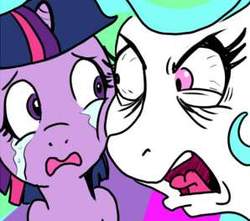 Size: 298x263 | Tagged: safe, artist:madmax, princess celestia, twilight sparkle, g4, angry, crying, filly, yelling, younger